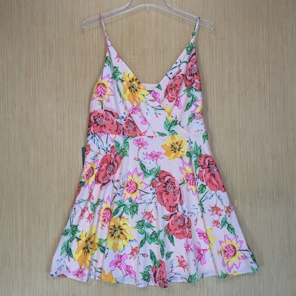 NWT Express Pink Floral‎ Mini Dress Spring Feminine Garden Party Women's Large